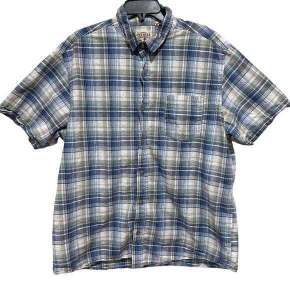 Red Head Button Up Shirt Men XL Blue Green Plaid 100% Cotton Short Sleeve Casual - Picture 1 of 9